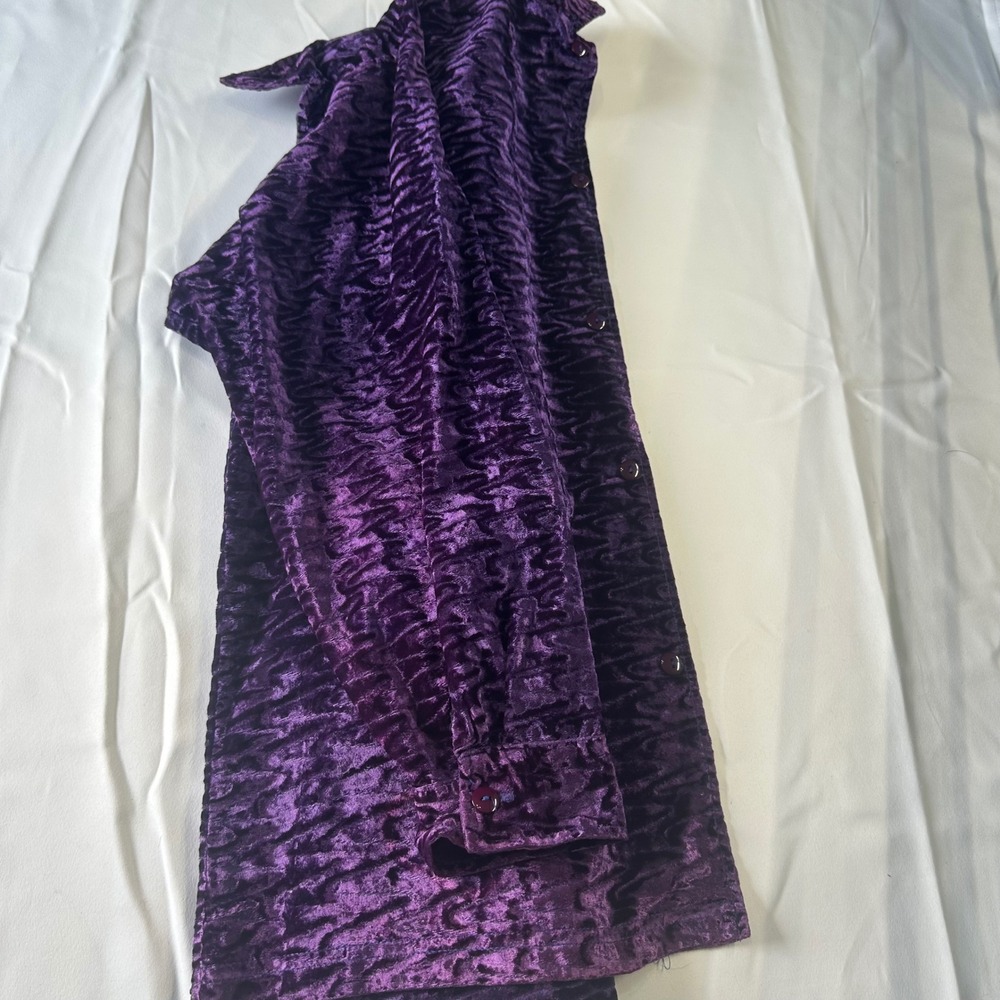Vintage YMLA Unisex Purple Crushed Velvet Textured Button Down Shirt Long Sleeve - Picture 6 of 7